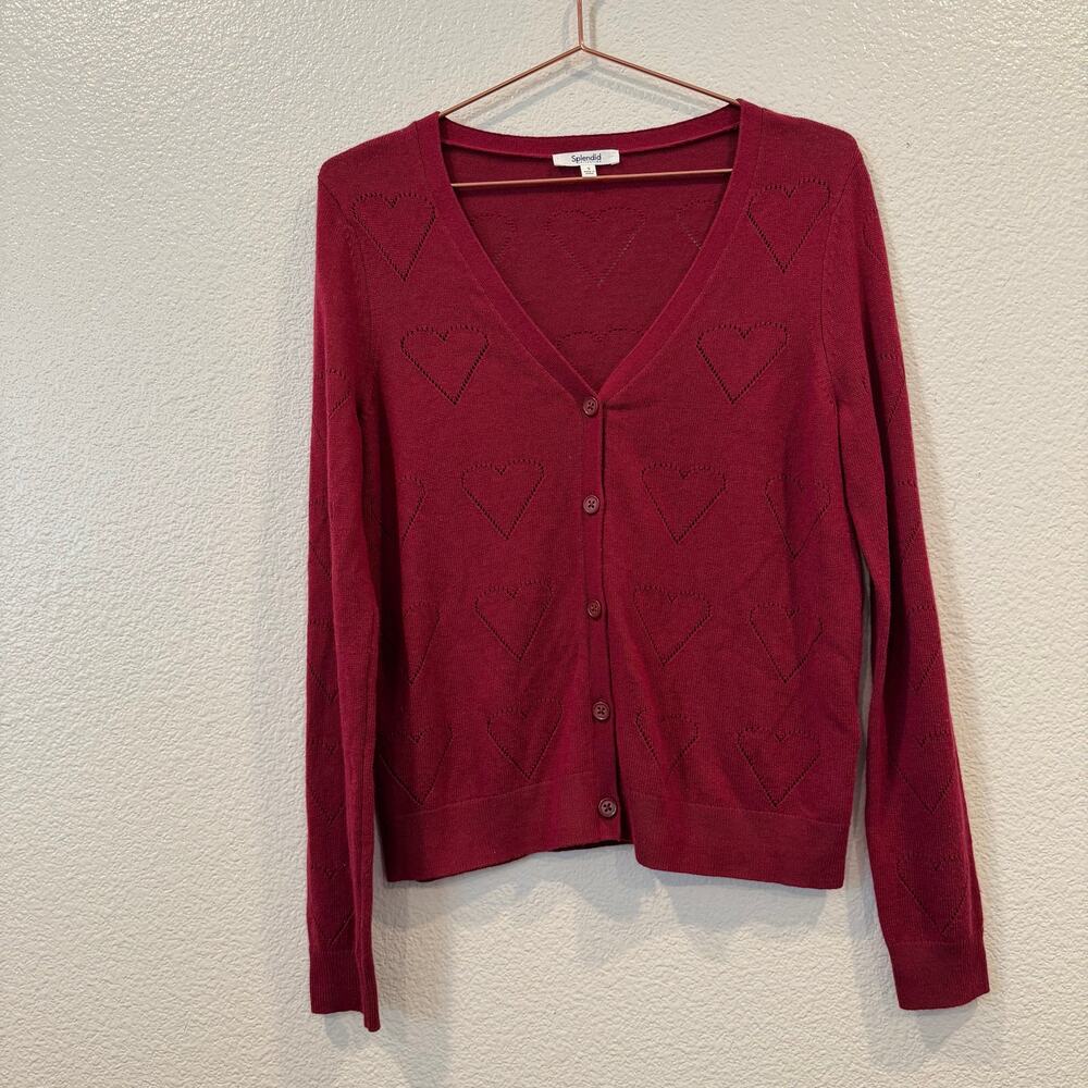 Splendid Alamo Cardigan burgundy red heart button up sweater v-neck valentines